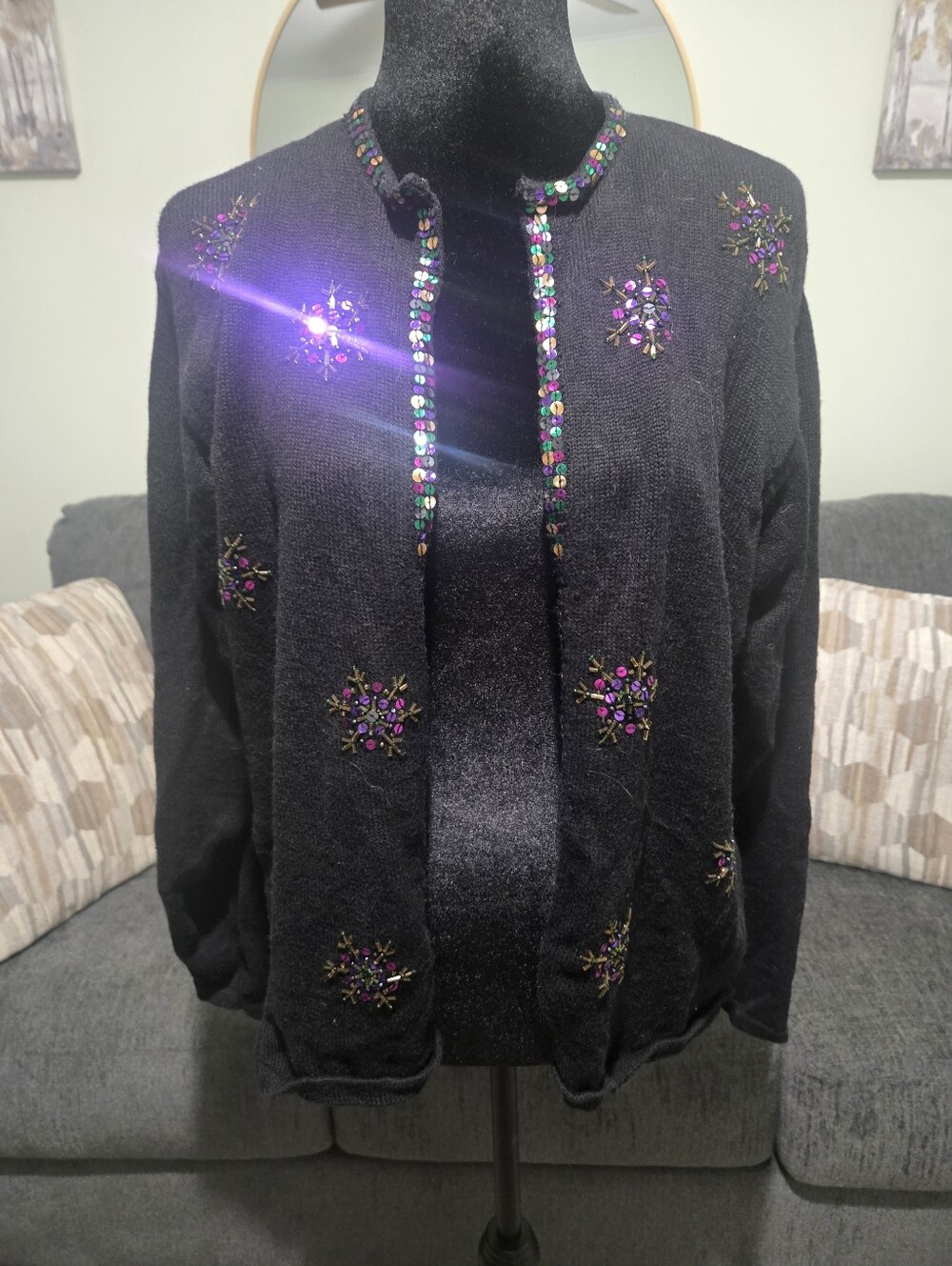 Jan Leslie Black Knit Top with Bold Label